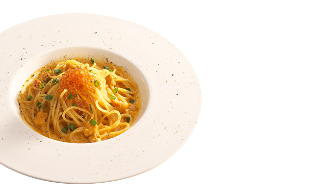 ウニのクリームパスタ いくらのせ